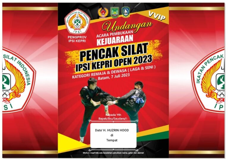 Kejuaraan Pencak Silat IPSI Kepri Open 2023. Semoga Sukses Selamat Bertanding.