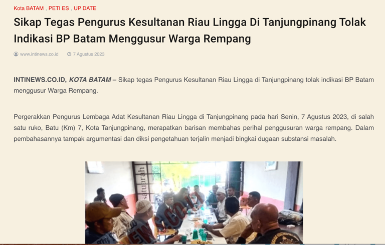 Kesultanan Riau Lingga Gerakan ke Pemprov Kepri Dompak!!!. ANSAR Buktikan Pro RUDI BP Batam atau Peduli Penderitaan Warga nolak penggusuran di Rempang.